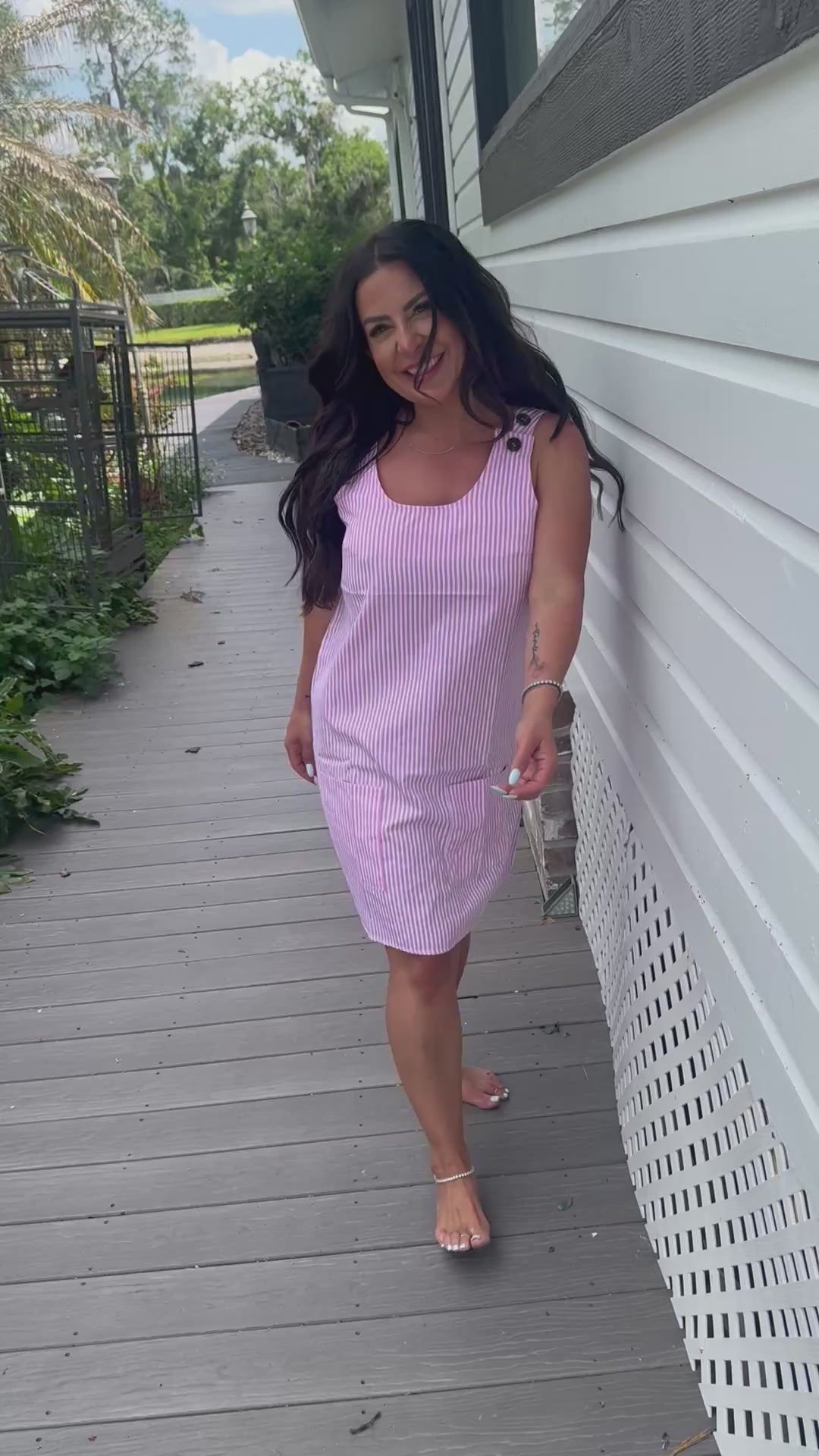 Pink and White Striped Sleeveless Dress