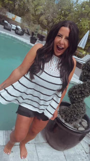 Ultra Soft Lightweight White and Black Striped Crochet Tunic