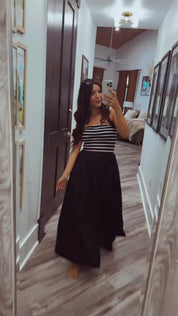 Chic Black and  White Striped Strapless Dress