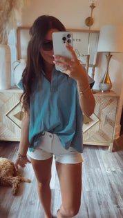 Marine Blue Loose Fit Sleeveless Top