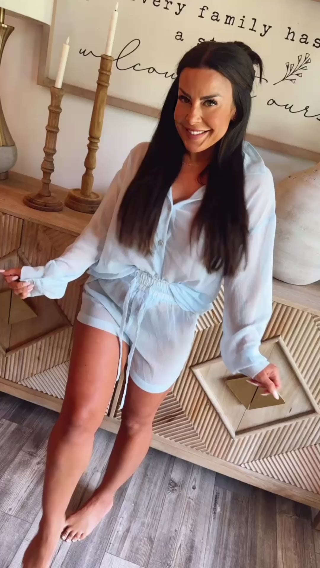 Sky Blue 2 Piece Chic Button Down Cover Up and Shorts