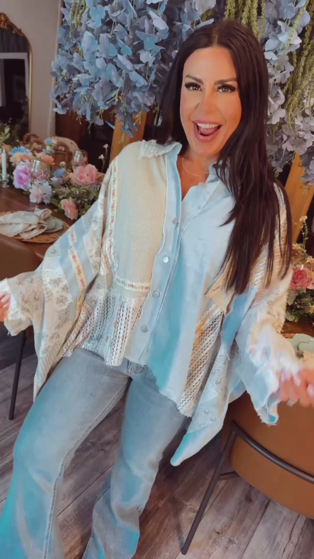 Chic Pol Denim Floral button Up Top