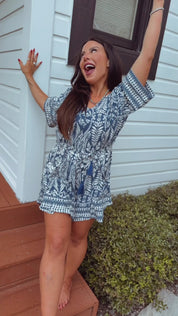 Chic Blue and White Floral Romper