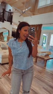 Sky Blue Cropped Acid Wash Top