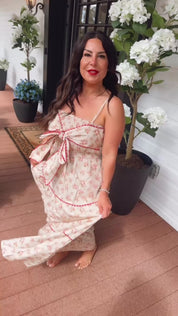 Taupe And Red Floral Maxi Dress