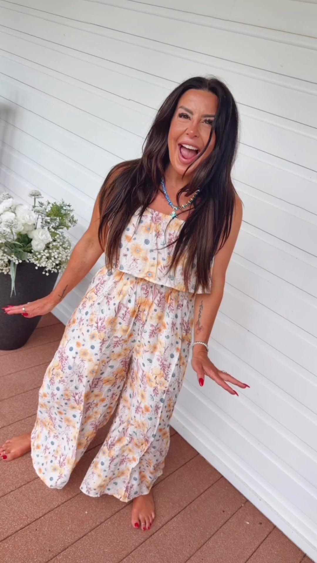 Cream and Yellow Floral Jumpsuit
