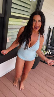 Baby Blue One Piece with White Stitch Chic Bathing Suit