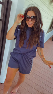 Navy and white Stripe Shorts  and Top Set