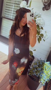 Black and Red Floral Mesh Skirt
