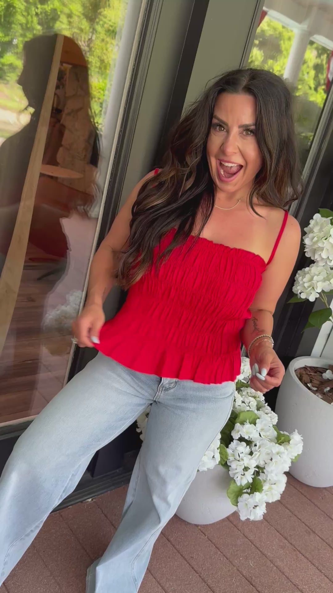 Luxe Red Textured Sleeveless Top Stich&Co