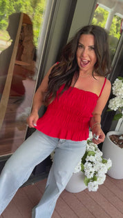 Luxe Red Textured Sleeveless Top Stich&Co