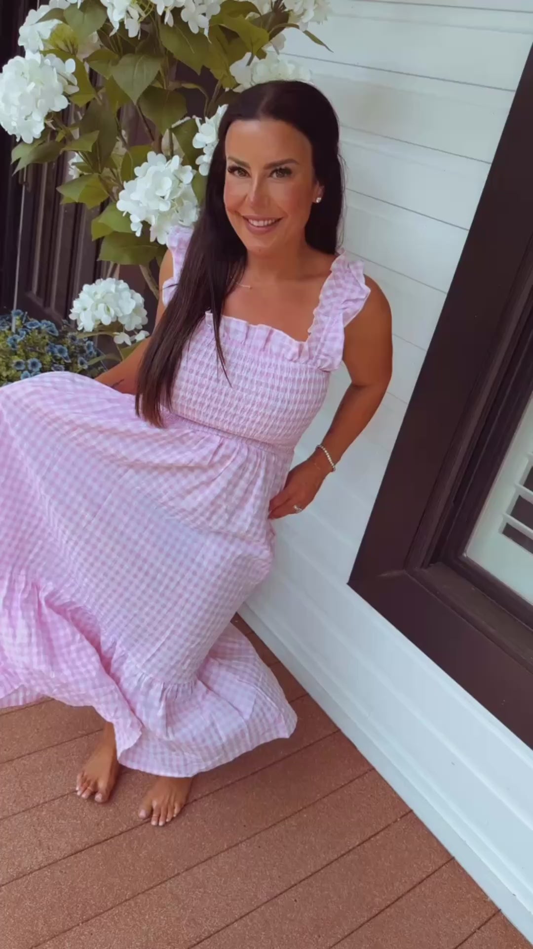 Soft Pink Gingham Sleeve Tank Dress