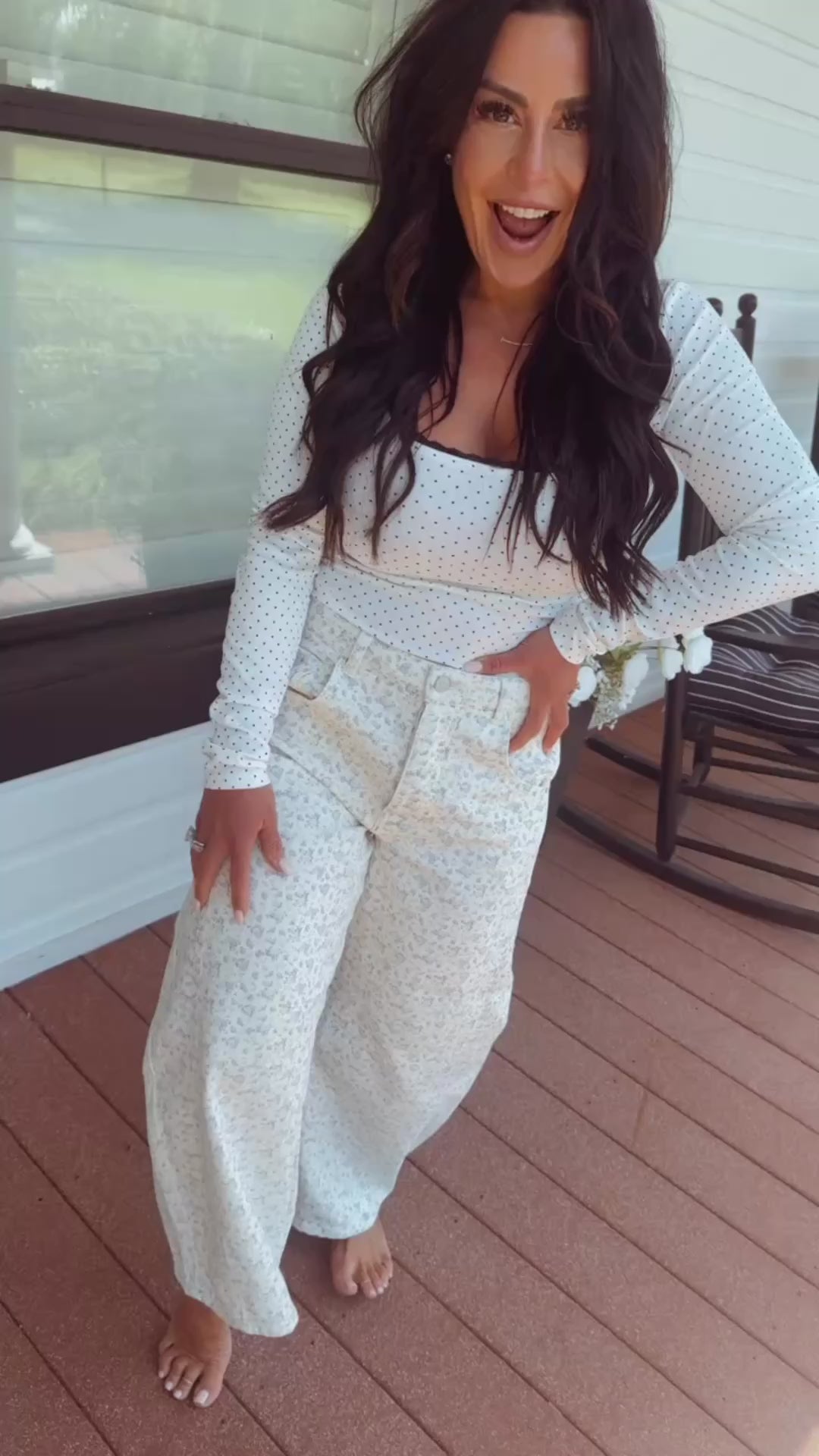 Stich and Co Chic White and Blue Floral Jeans