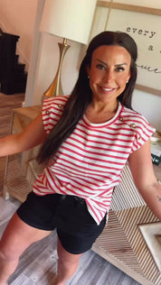 Red and White Striped Gold button Top