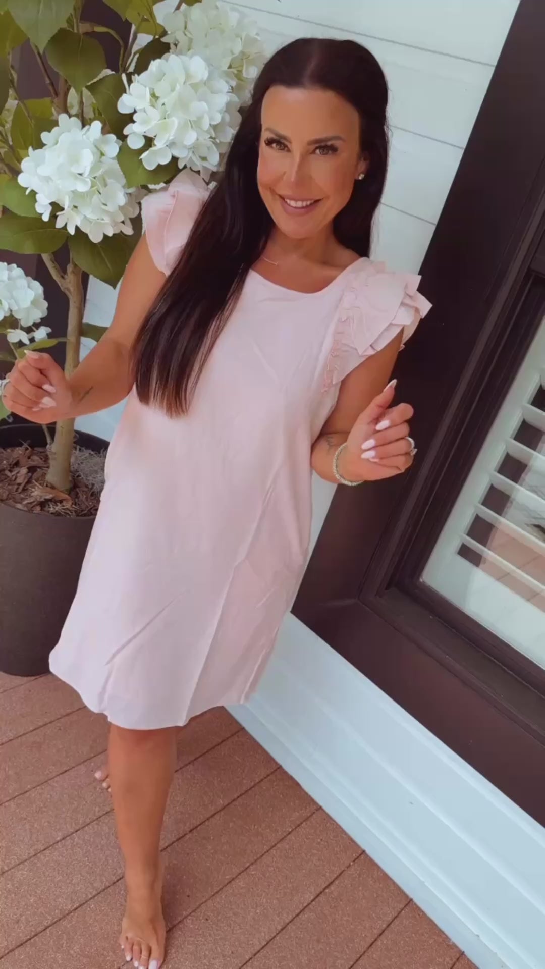 Soft Textured Ruffle Sleeve Bow Dress