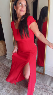 Red Cap Sleeve Maxi Dress   Cozy Co