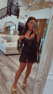 Jeaneanes 3 Piece Black Sheer  Lingerie and Robe PJ Set