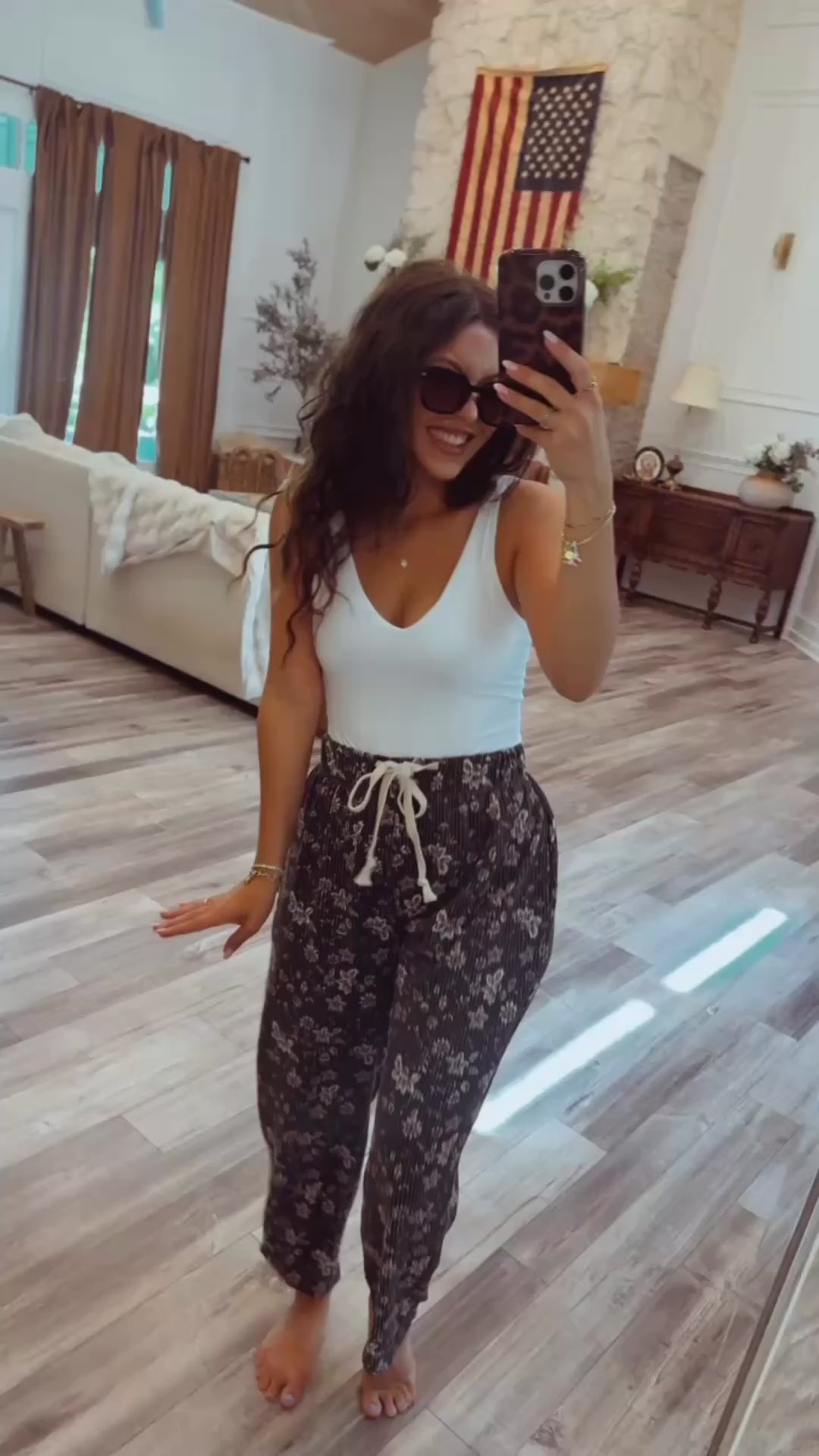 Charcoal and Floral Ribbed Lounge Pants