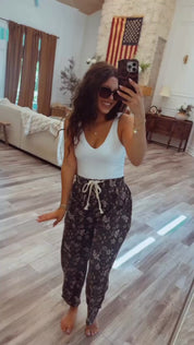 Charcoal and Floral Ribbed Lounge Pants