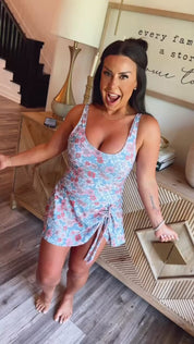 Chic Blue and Multi Floral One Piece Swim Suit