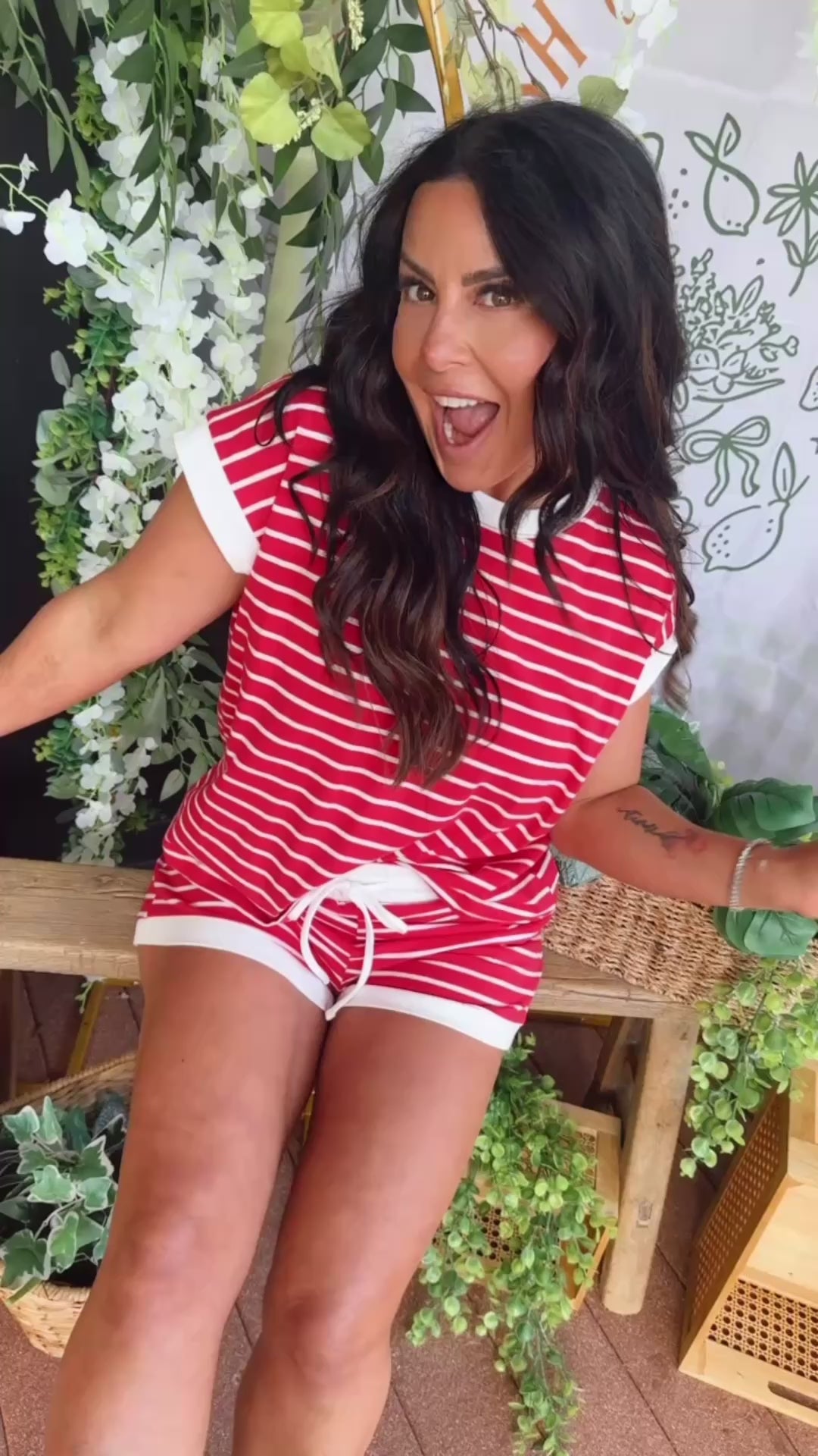 Lightweight Ultra Soft Red and White Striped Top and Shorts Set
