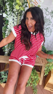 Lightweight Ultra Soft Red and White Striped Top and Shorts Set