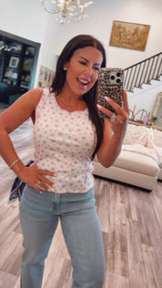 POL Pink and Floral Ultra Soft Waffle Knit Sleeveless Top