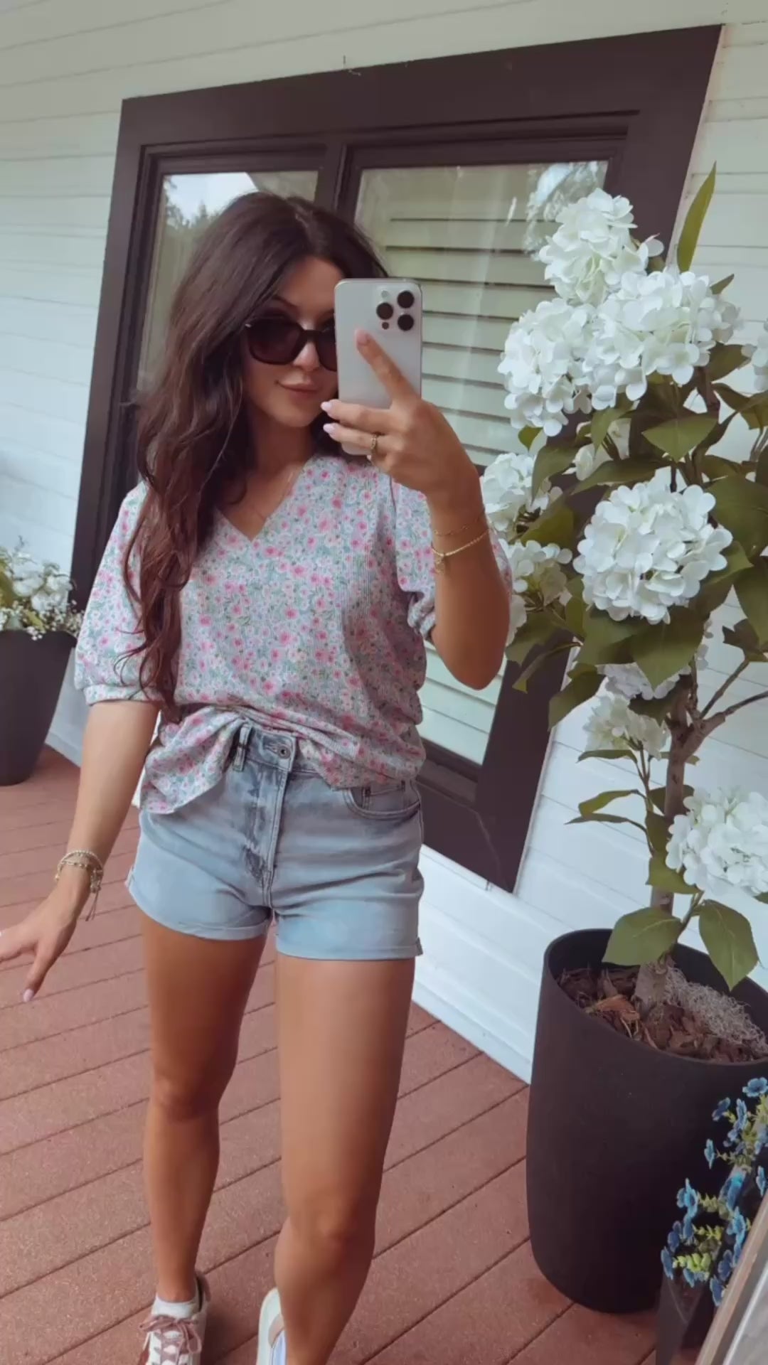 Blue and Pink Floral Waffle Knit Top