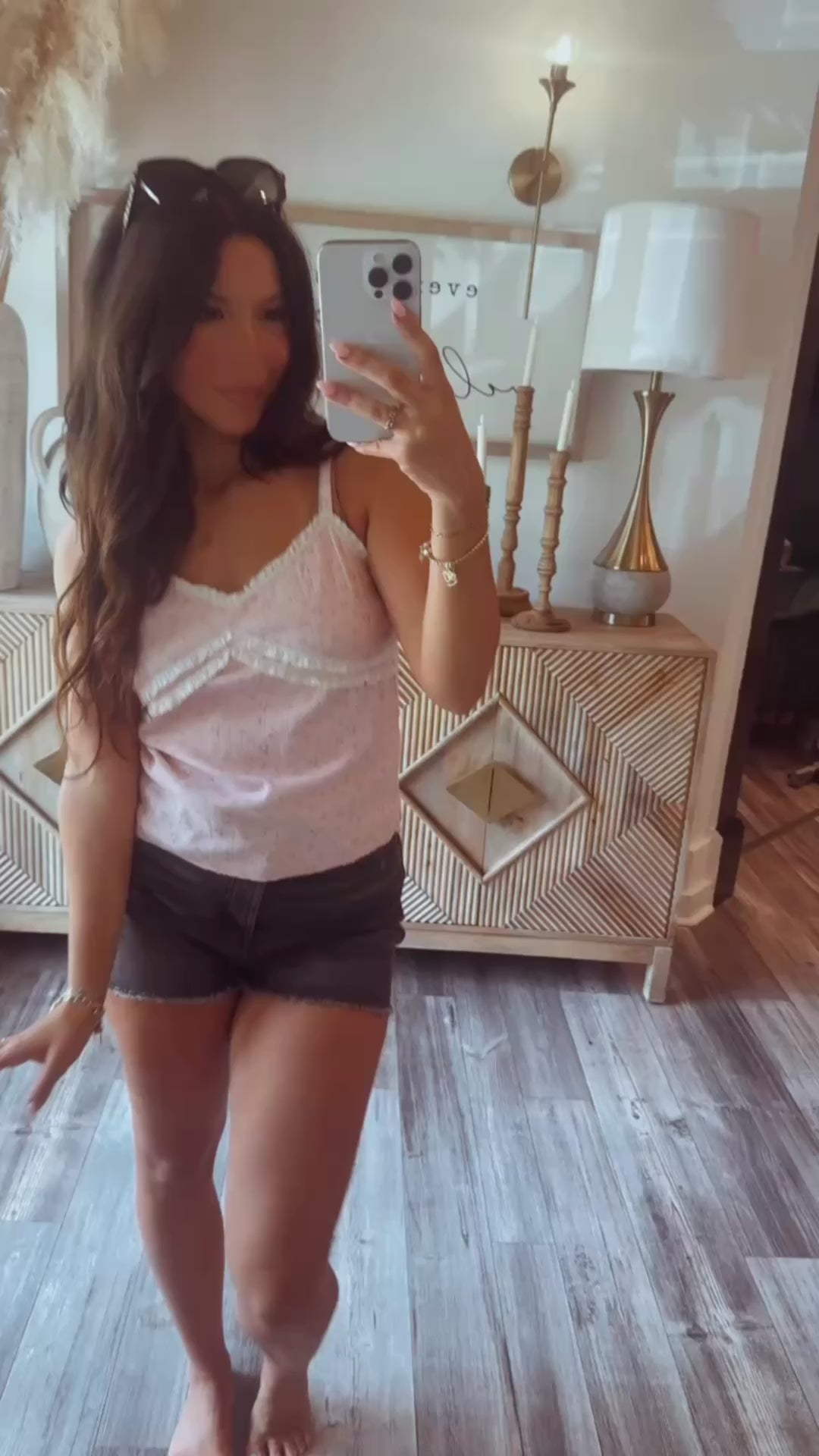 Pink and Yellow Floral Tank With Lace Trim