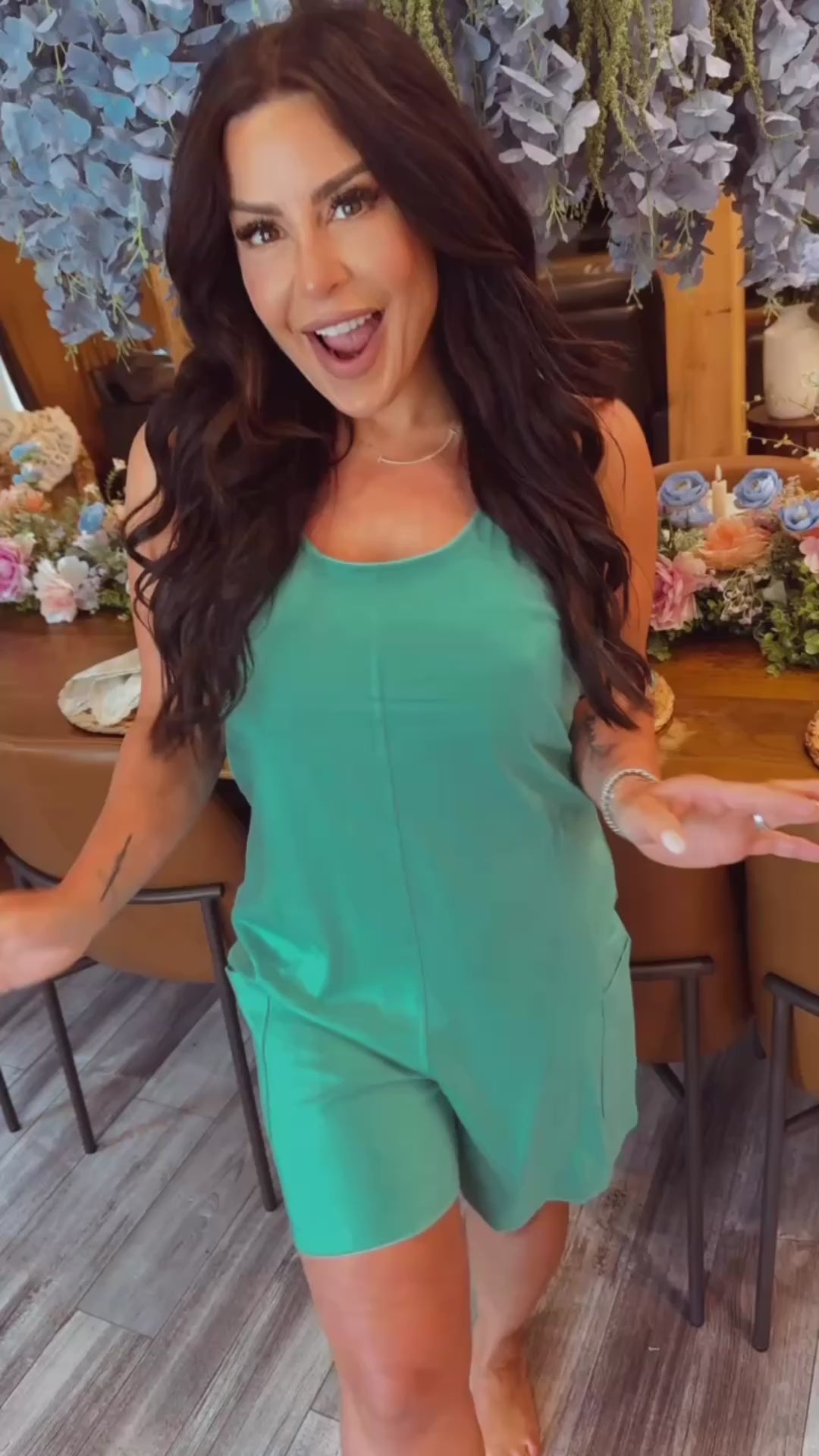 Mint Green Tank Romper With Pockets