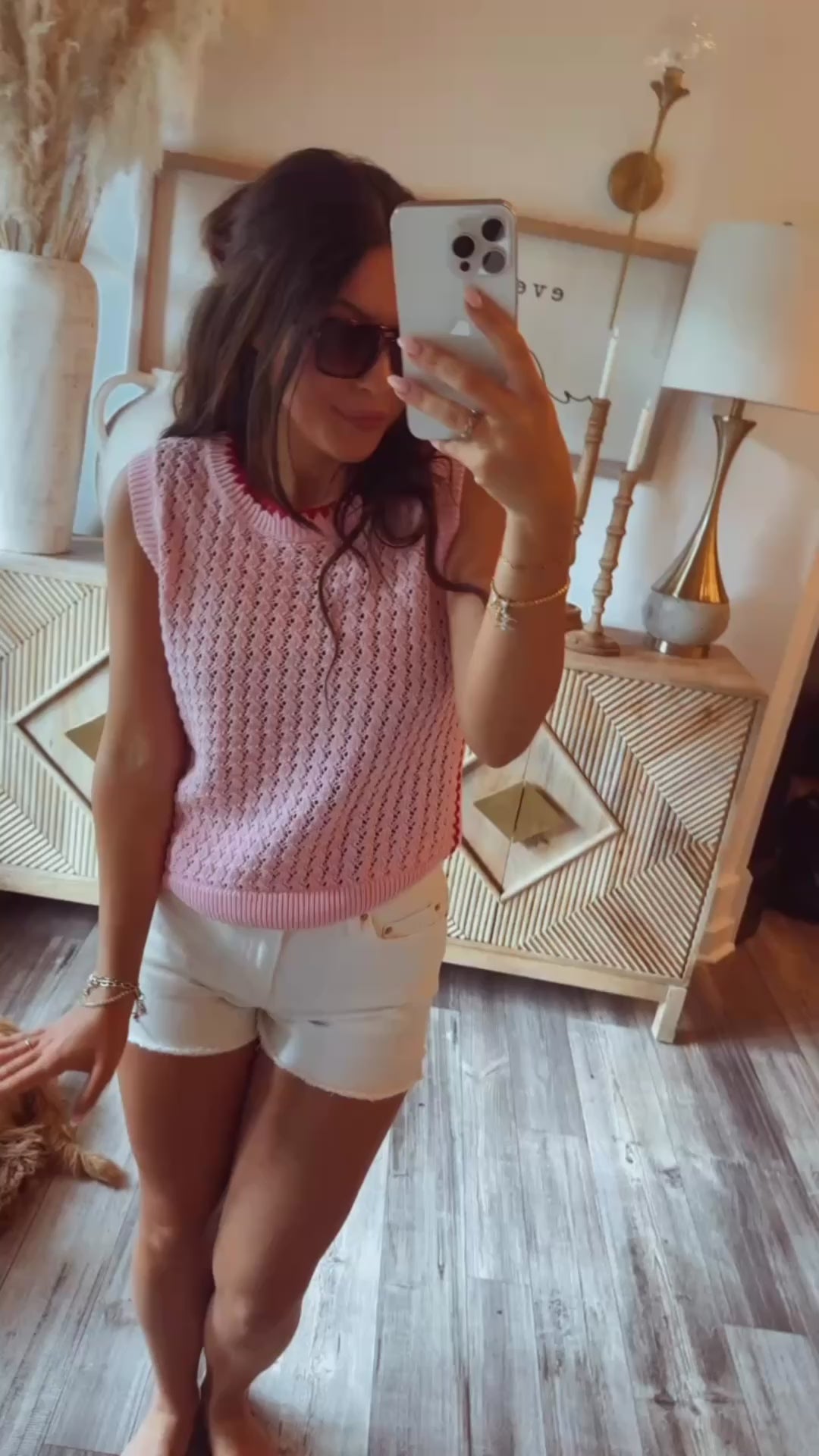Crochet Pink and White Striped Top