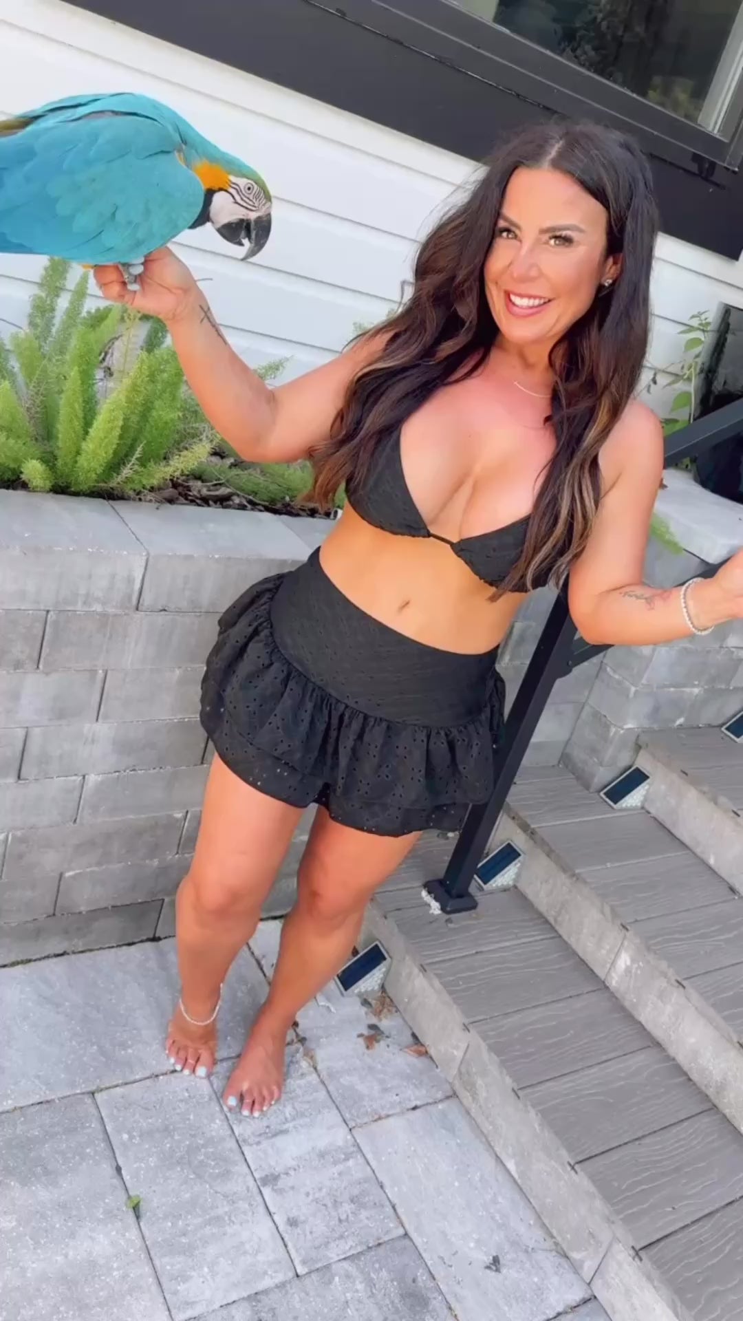 Sassy Eyelet Lace Black Bikini With Mini Skirt Cover Up