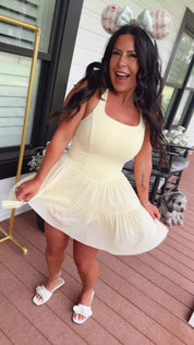 Sassy Yellow Twirl Athletic Dress With Shorts and pocket