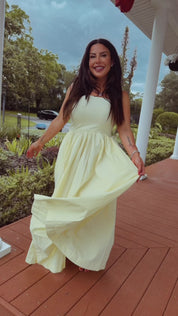 Chic Yellow  Strapless Flowy Dress