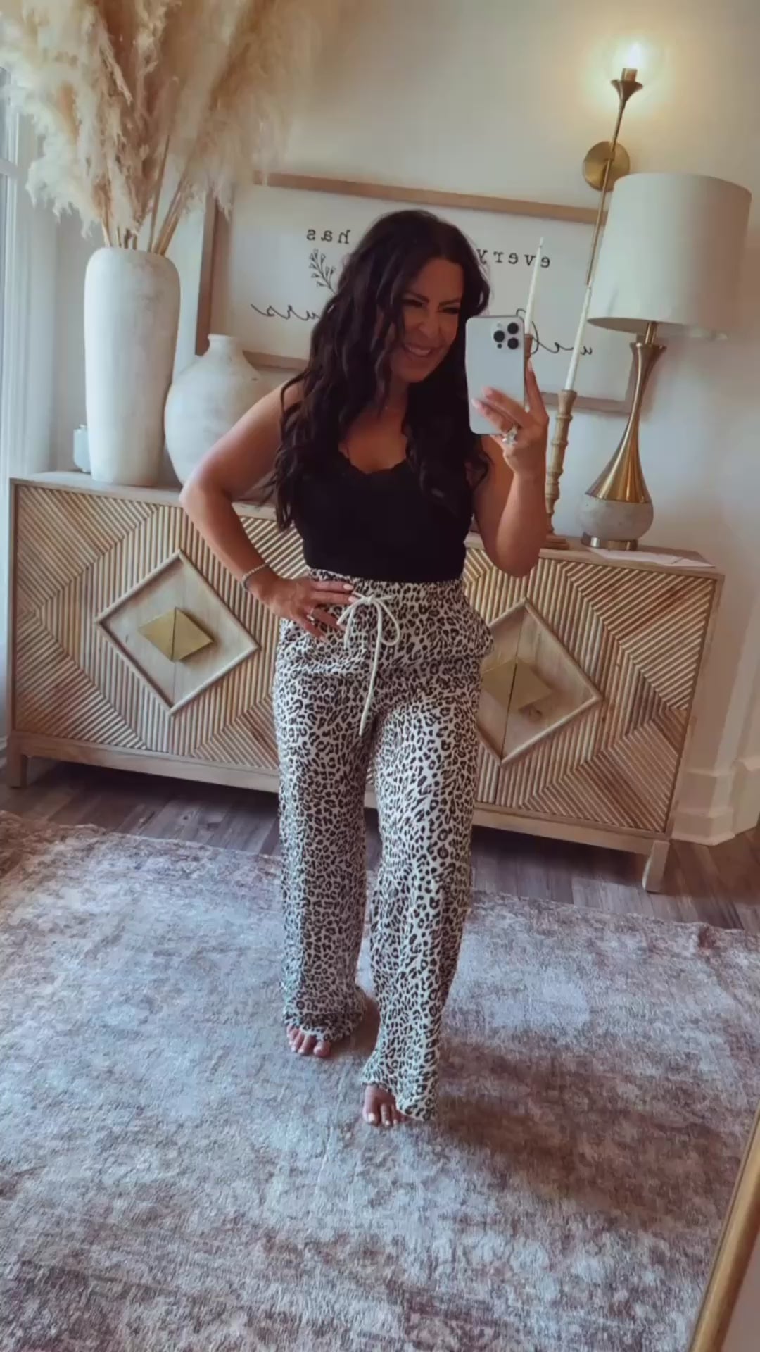 Soft Lightweight Crema and Black Leopard Pants
