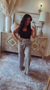 Soft Lightweight Crema and Black Leopard Pants