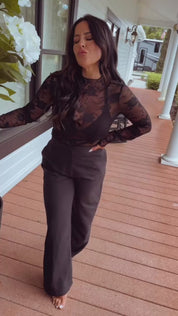 Chic Black Rayon Stretch Waist Slacks