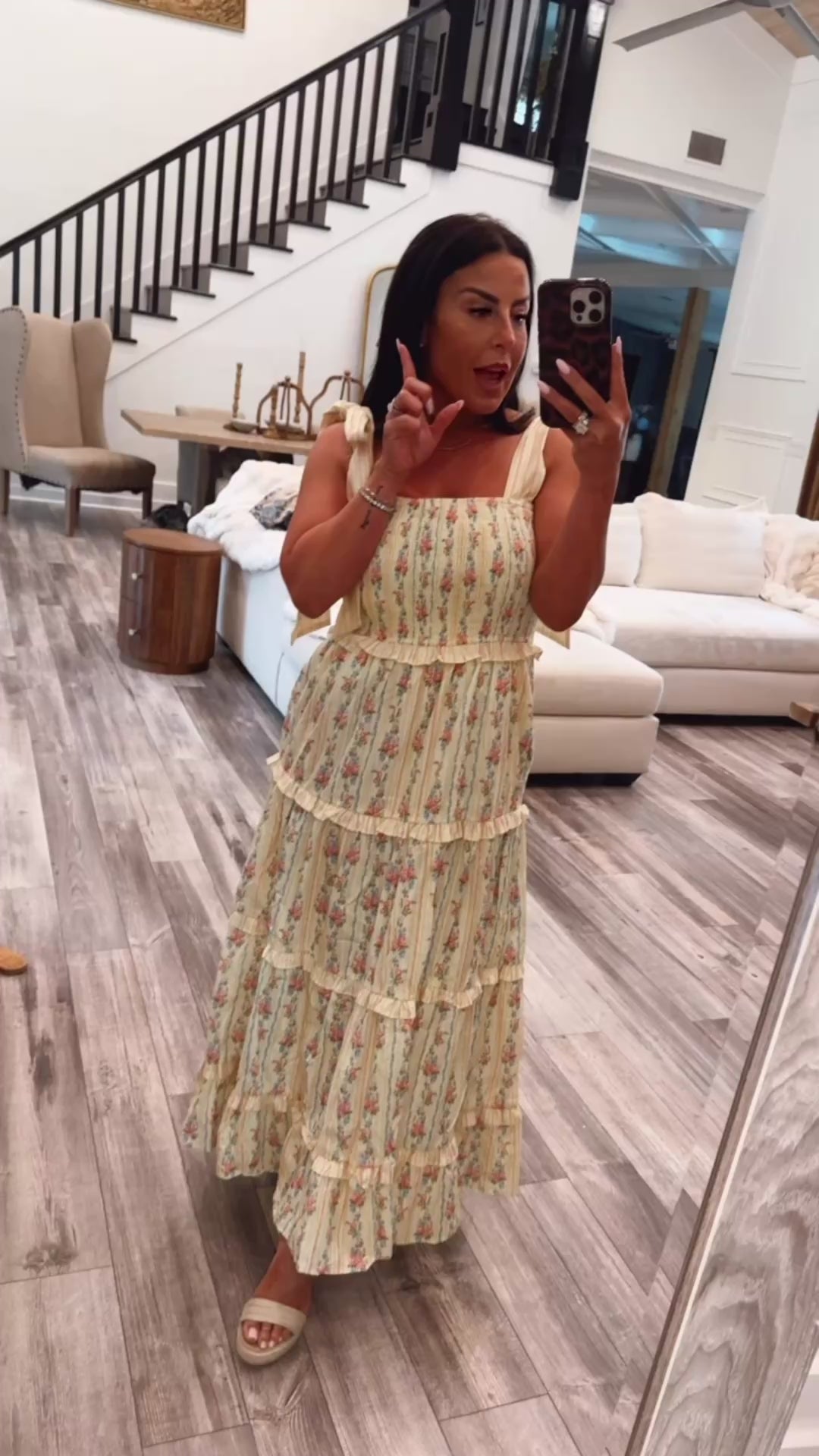 Yellow and Pink Floral Stripe Maxi Dress