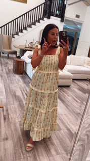 Yellow and Pink Floral Stripe Maxi Dress