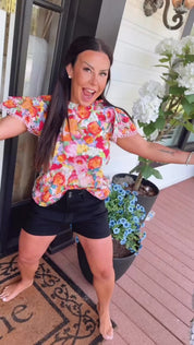 Orange And Pink Floral Blouse
