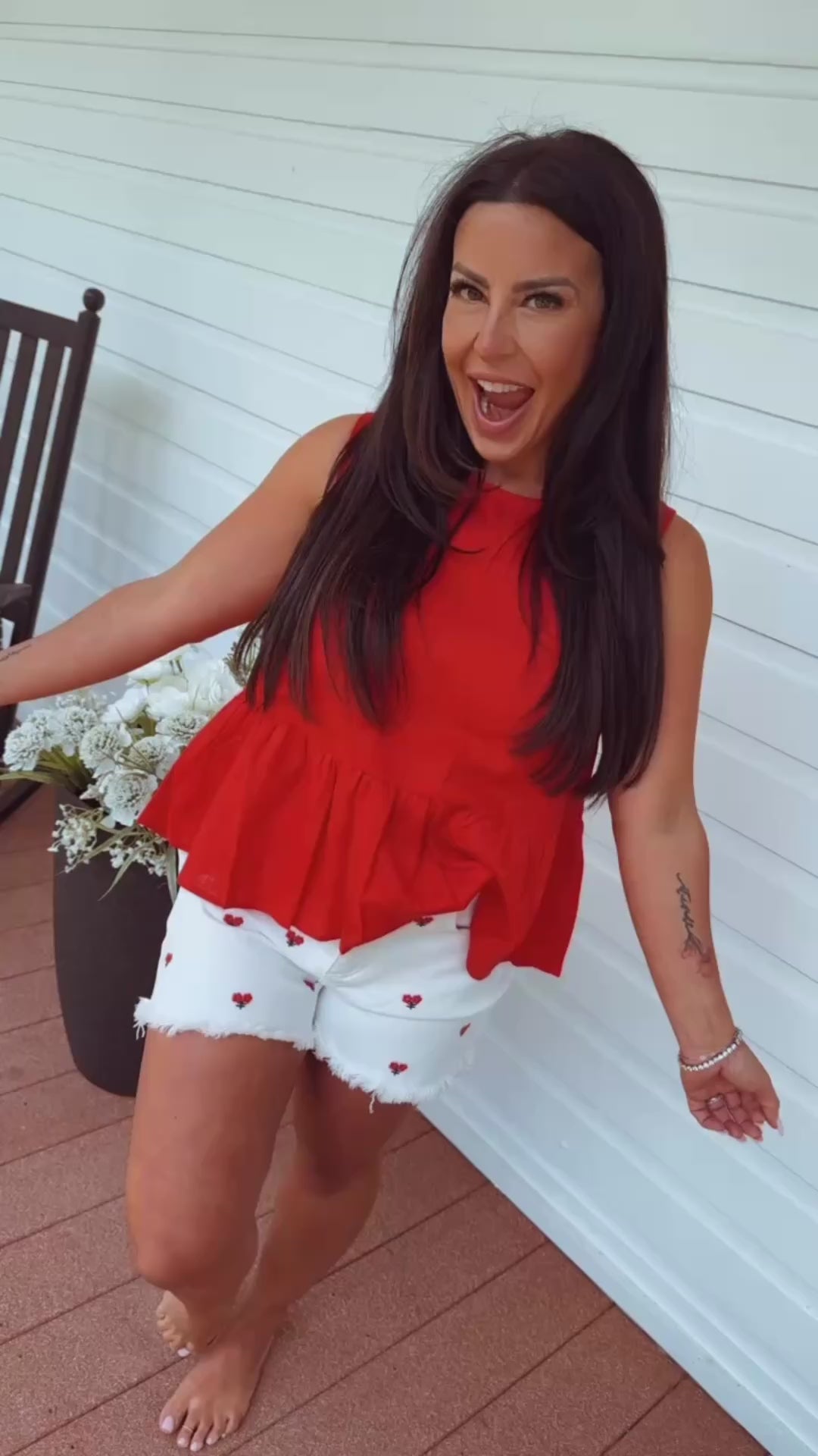 Risen Tummy Control White and Embroidered Floral High Rise Shorts