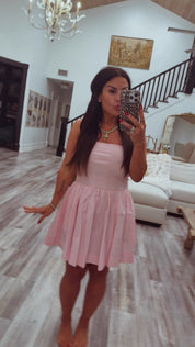 Chic Baby Pink Strapless Mini Dress
