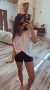 PInk and White Gingham Ultra Soft Ruffle Sleeve Top
