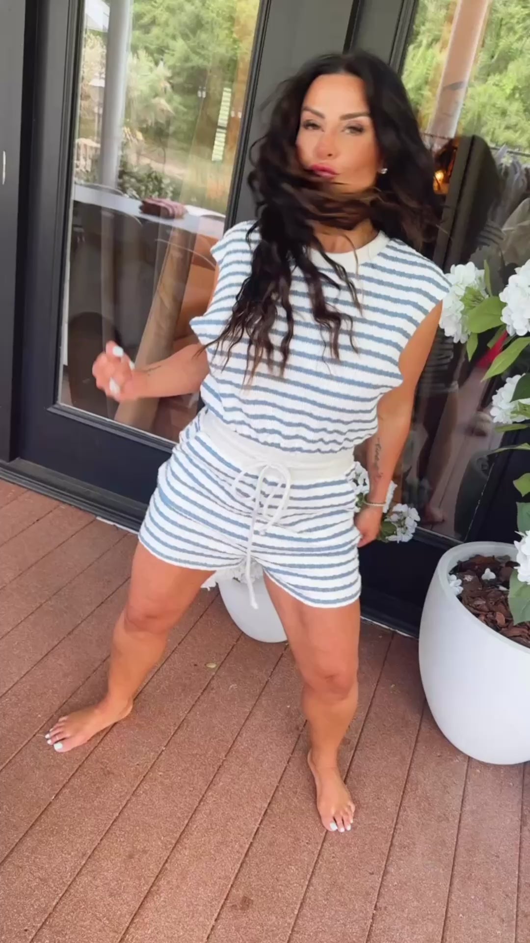 Ultra Soft Blue and Ivory Stripe Romper