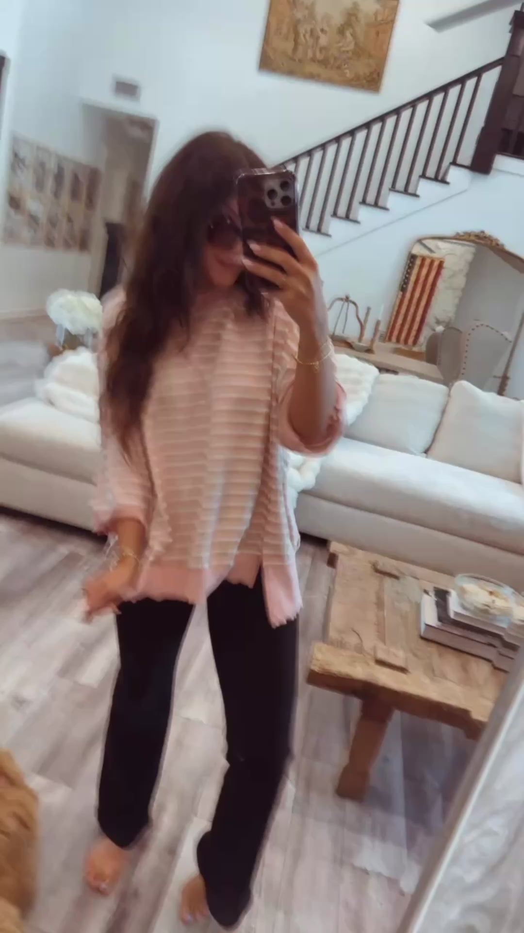 Pink And White Stripe Lightweight Loose Fit Sweater