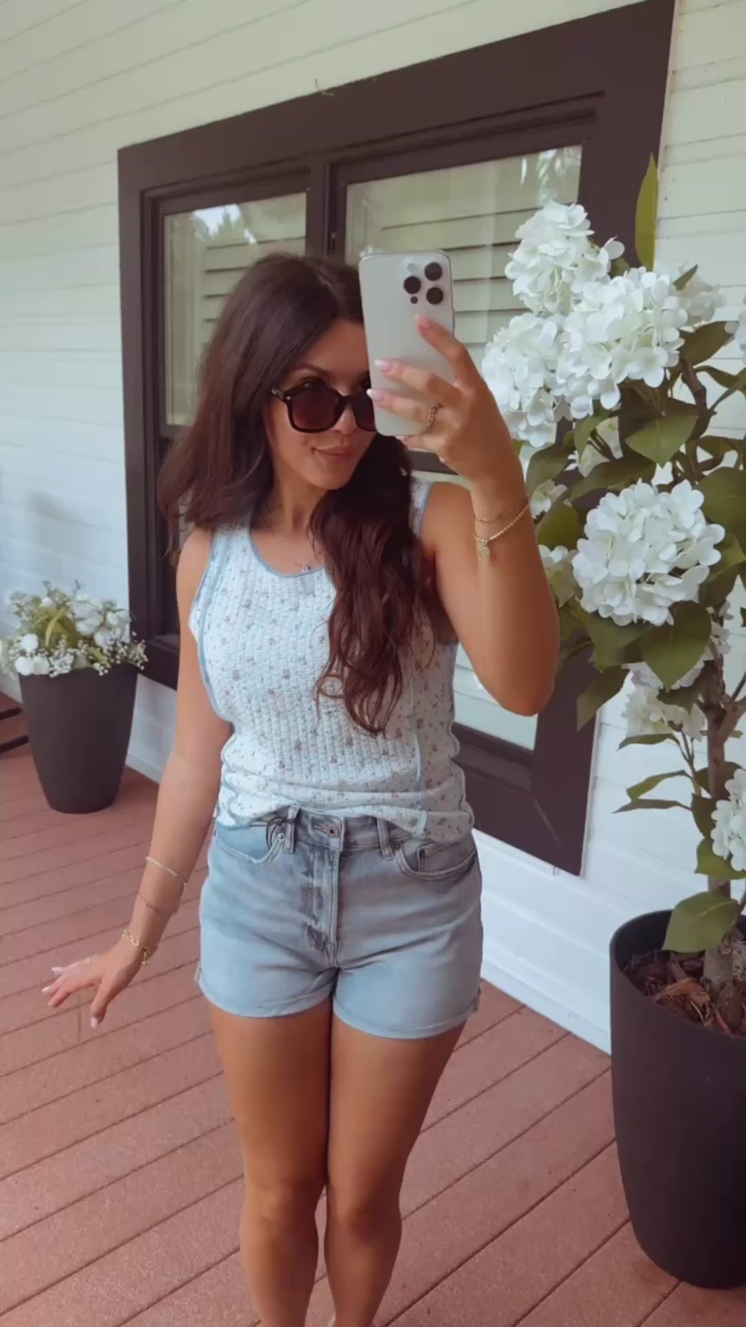 Blue and Pink Floral Sleeveless Tank