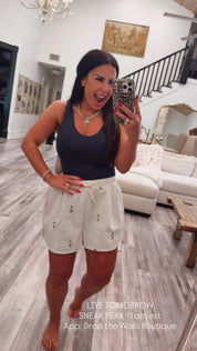 Cream Linen Floral Embroidered Shorts