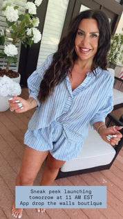 Denim  Blue and White Stripe Shorts Set