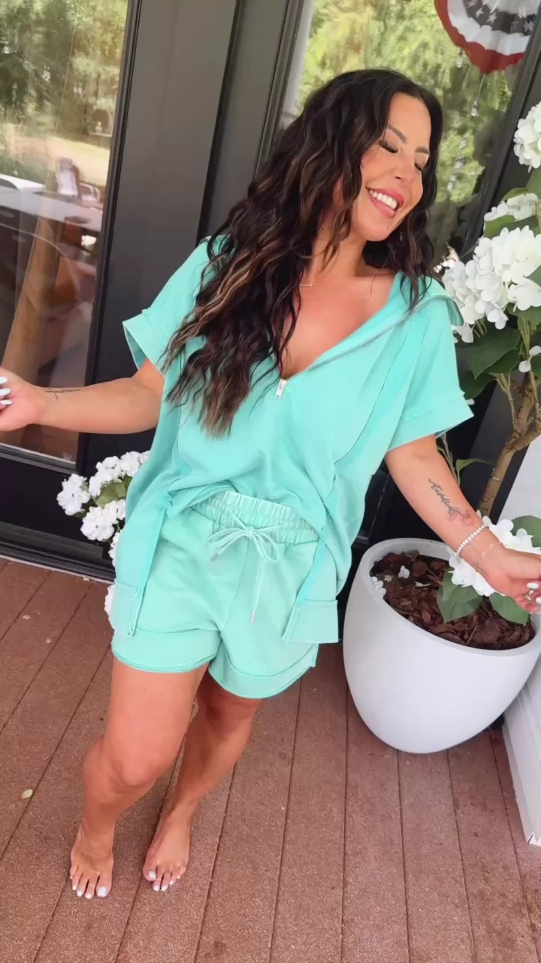 Luxe Teal Loose Fit Acid Wash Quarter Zip Top Stich&CO