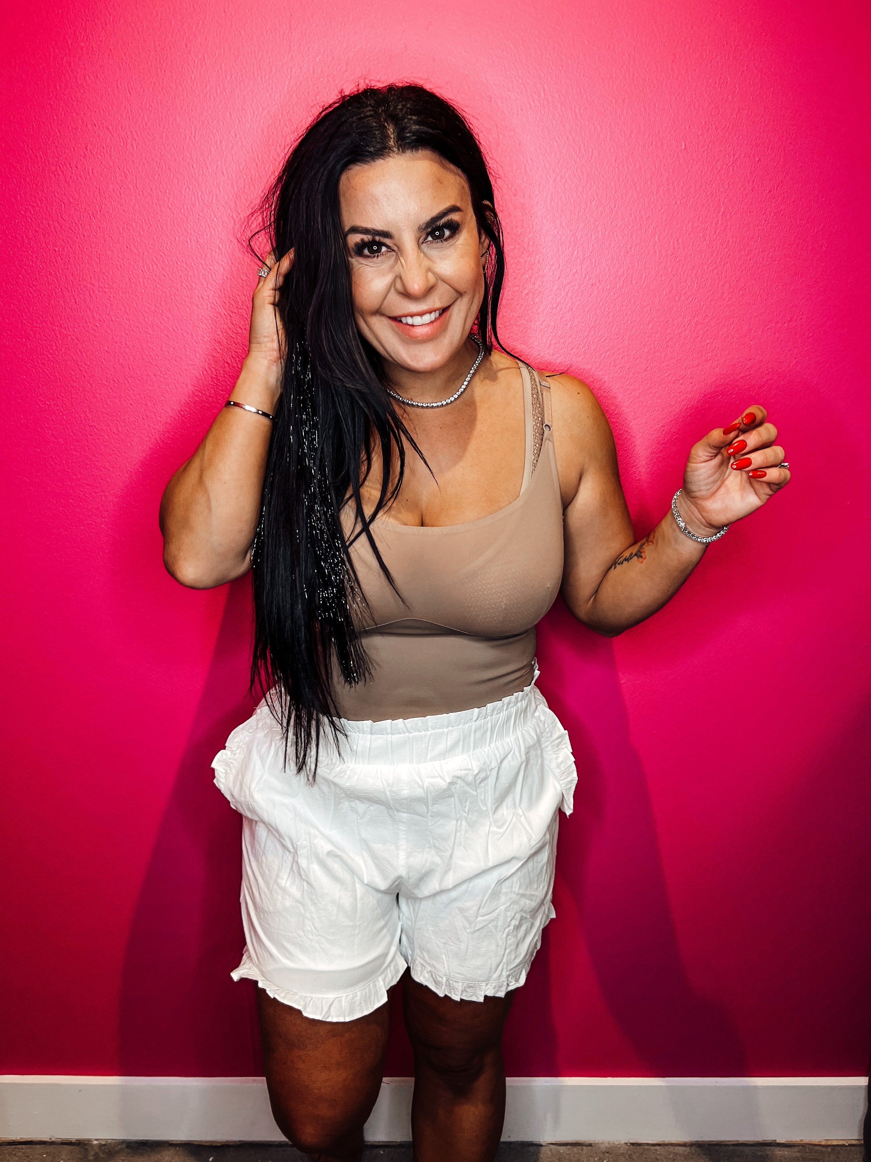 Ivory Ruffled Stretch Waistband Shorts